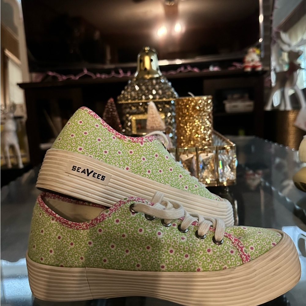 SeaVees Women's Pink and Green Patterned Sneakers